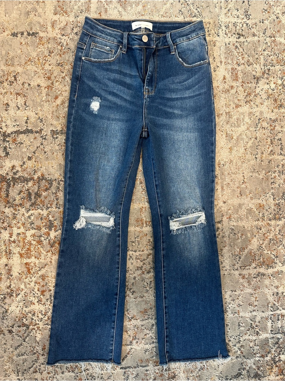 Women's Dark Blue Distressed Flare Jeans